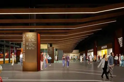 Only Coca-Cola products will be sold at the Barclays Center's main concourse, seen here in magical rendering form